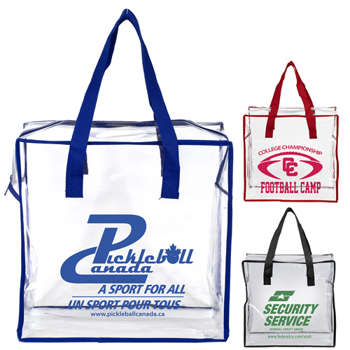 "ARETE" 12" W x 12" H x 6" Clear Vinyl Stadium Compliant Tote Bag  with Zipper